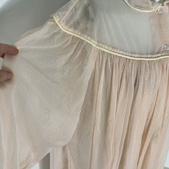 Vintage 60s Pink Polka Dot Chiffon Robe - Picture 3 of 7